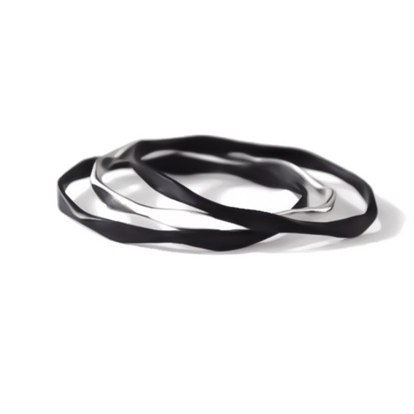 (2-15) Set of 3 925 Sterling Silver Faceted Band Rings Oxidized Black & Polished - Picture 5 of 9
